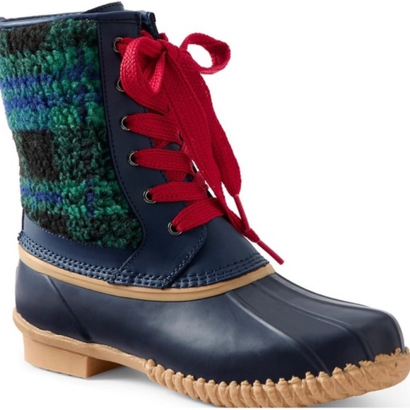 Lands' End Shoes - NWT Land’s End insulated duck boot green and blue plaid fleece w/ rubber sole 10